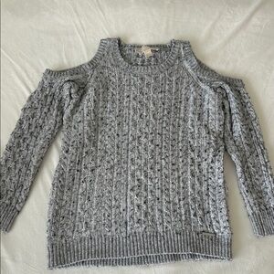 Michael Kors Gray Cable-Knit Cold Shoulder Sweater S